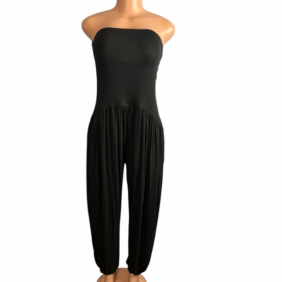 Halara Ribbed Tube Backless Side Pocket Casual Jumpsuit Black - Picture 2 of 9